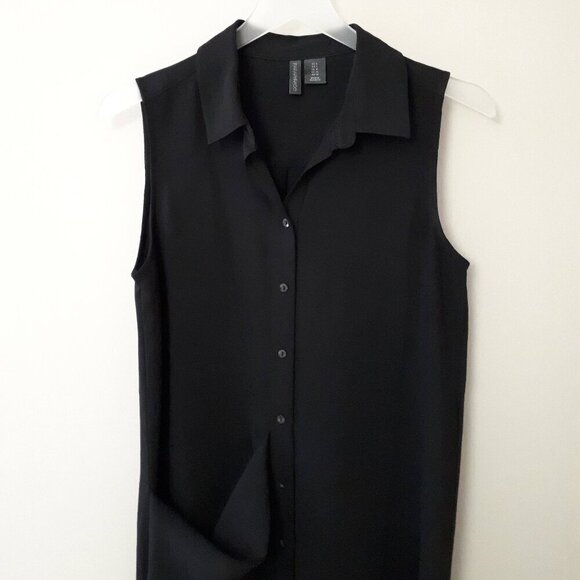 EUC Paraphrase black sheer longline button front blouse, 6 - Picture 6 of 6